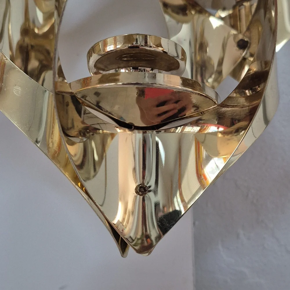 Large Vintage Mid Century Gold Brass Candle Holder Chandelier Mascot Regency